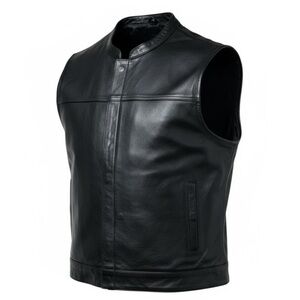 🦅 UNIK Men’s Black Leather Biker Vest 3XL Snap & Zip Front